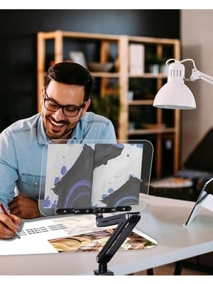 Shoplet Ayarlanabilir Masa Kenarı Kitap ve Tablet Standı – 360° Dönebilen, 87.5cm Yükseklik Ayarlı, Kelepçeli Metal Kol, Şeffaf Akrilik Panel, Kitap Okuma, Tablet, iPad ile Uyumlu | P87