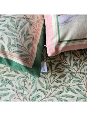 Shoplet Morris Stili Yaprak Desenli Kadife Kumaş Dijital Baskılı Kırlent Kılıfı