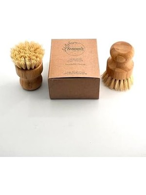 Shoplet 2'li Küçük Bulaşık Fırçası, Ergonomik Bambu Tutma Kısmı, Sisal Lifi Fırça, Güçlü Sürdürülebilir Doğal Temizlik