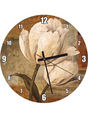 Nomikase Sanatsal Beyaz Çiçek Temalı Duvar Saati (50X50 Cm)