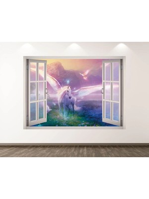Kanvassepetinet Unicorn Sihirli At Full Hd Baskı 3D Pencere Modern Duvar Sticker