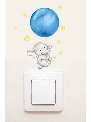 Kanvassepetinet Priz  Mavi Balonlu Fil Dekoratif Priz Sticker