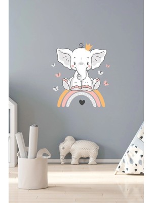 Kanvassepetinet Sevimli Fil ve Gökkuşağı Duvar Sticker