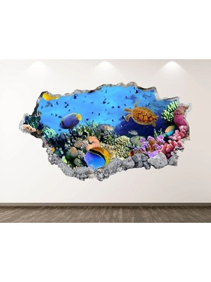 Kanvassepetinet Büyük Akvaryum Balıklar ve Deniz Canlıları Full Hd Baskı 3D Duvar Sticker