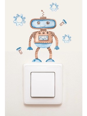 Kanvassepetinet Priz Sevimli Robot Çocuk Odası Dekoratif Priz Sticker