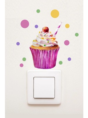 Kanvassepetinet Priz  Cupcake Kapkek Pasta ve Renkli Puantiyeler Dekoratif Priz Sticker