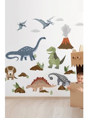 Kanvassepetinet Çizgisel Dinozorlar Devri Çocuk Odası Duvar Sticker Seti
