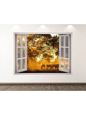 Kanvassepetinet Mustag Vahşi Atlar Full Hd Baskı 3D Pencere Modern Duvar Sticker