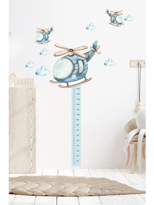 Kanvassepetinet Helikopter Boy Ölçer Duvar Sticker Seti