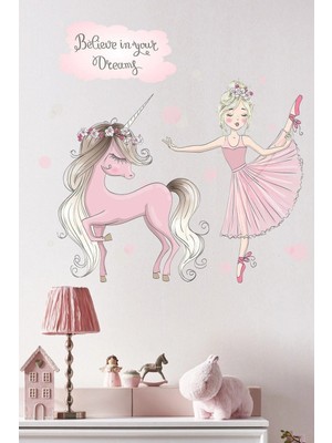 Kanvassepetinet Balerin ve Unicorn Çocuk Odası Sticker