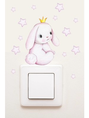 Kanvassepetinet Priz  Prenses Tavşan Pembe Yıldızlar Dekoratif Priz Sticker