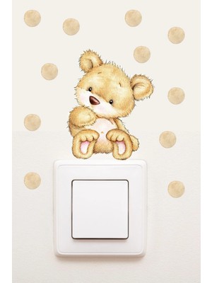 Kanvassepetinet Priz  Sevimli Bebek Ayıcık ve Puantiyeler Çocuk Odası Dekoratif Priz Sticker
