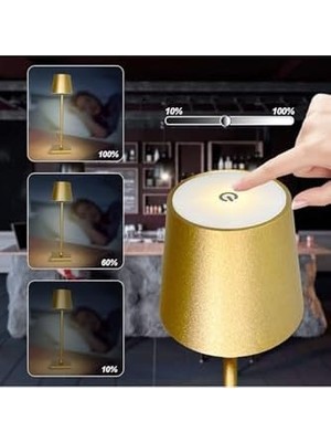 Shoplet Istanbul Gold Şarjlı Masa Lambası Dimmerli 3 Renk Işıklı Dokunmatik Cata Dekoratif Abajur Cafe Restoran Sunum Yemek Masası Üstü Lambası Gold Renk Metal