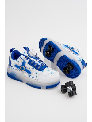 Çocuk Patenli 4 Tekerlekli Mavi Spor Işıklı Paten Ayakkabı - Tekerlekli Sneakers Seferipaten