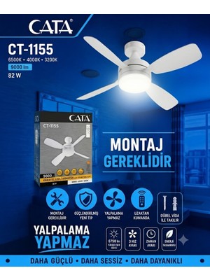 Cata CT-1155 Karayel Fan LED 82W Kumandalı Işıklı Vantilatör -Tavan Montajlı