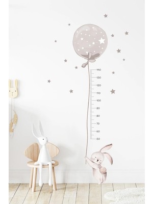 Kanvassepetinet Füme Renk Balonlu Tavşan Boy Ölçer Duvar Sticker Seti