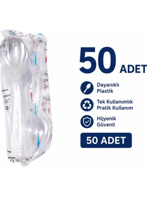 Belirtilmemiş 50 Adet Şeffaf Plastik Kaşık Tek Kullanımlık Dayanıklı Kaşık