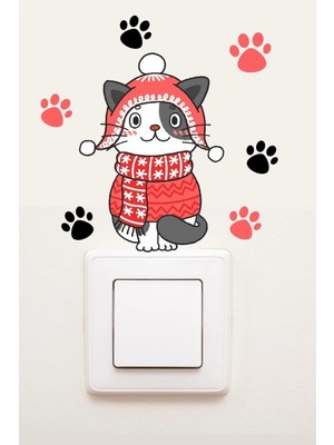 Kanvassepetinet Priz  Yılbaşı Kedi ve Patiler Dekoratif Priz Sticker