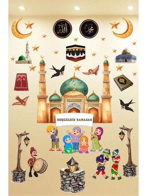 Kanvassepetinet Hoşgeldin Ramazan Temalı Süper Sticker Paketi Ramazan Süsleri Ramazan Duvar Sticker