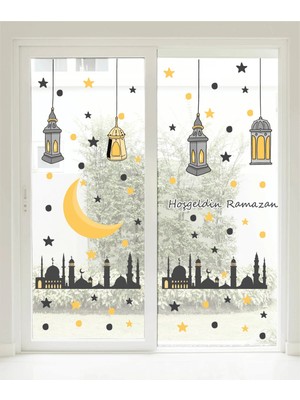 Kanvassepetinet Ramazan Temalı Sticker Ramazan Ayı Cam Duvar Süsleri Dini Sticker Islam Ramazan Figürleri