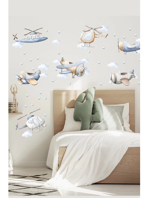 Kanvassepetinet Sm0 Bebek Mavisi Soft Renk Uçaklar Duvar Sticker Seti