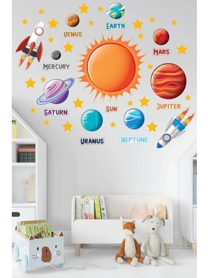 Kanvassepetinet Güneş Sistemi ve Gezegenler Temalı Çocuk Odası Duvar Sticker