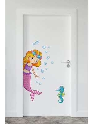 Kanvassepetinet Deniz Kızı ve Deniz Atı Çocuk Odası Sağ Yön Kapı Duvar Sticker Seti