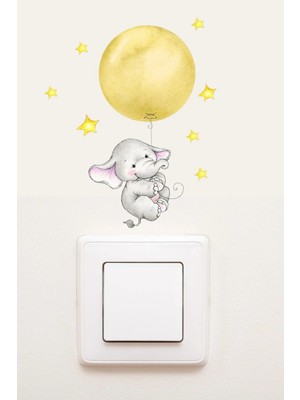 Kanvassepetinet Priz  Sarı Balonlu Fil Dekoratif Priz Sticker