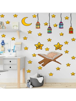 Kanvassepetinet Ramazan Temalı Sticker Ramazan Ayı Cam Duvar Süsleri Dini Sticker Islam Ramazan Figürleri