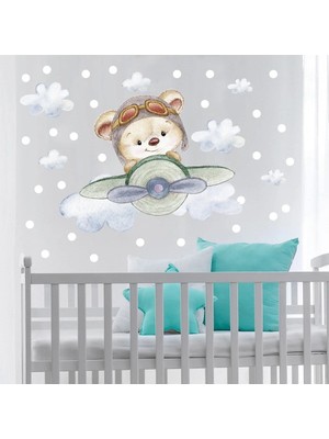 Kanvassepetinet Sevimli Pilot Ayıcık Duvar Sticker Seti Renkli