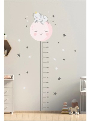 Kanvassepetinet Pembe Filli Boy Ölçer Duvar Sticker Seti