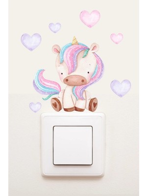 Kanvassepetinet Priz  Pastel Unicorn ve Kalpler Dekoratif Priz Sticker