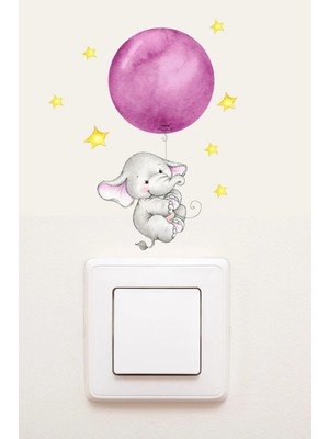 Kanvassepetinet Priz  Pembe Balonlu Fil Dekoratif Priz Sticker