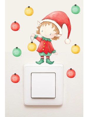 Kanvassepetinet Priz  Yeniyıl Sevimli Elf ve Yılbaşı Topları Dekoratif Priz Sticker  0