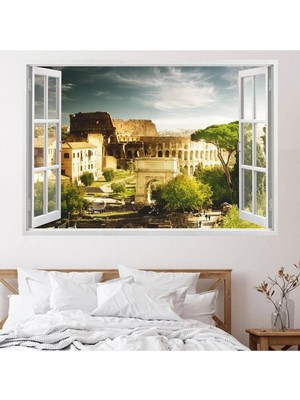 Kanvassepetinet Pencereden Şehir Manzaraları Full Hd Baskı 3D Modern Duvar Sticker
