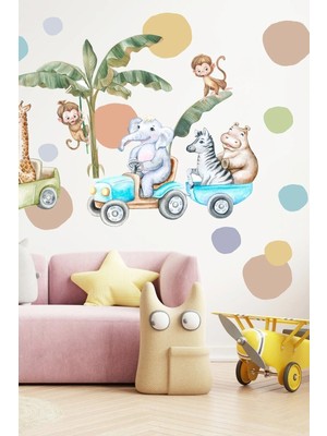 Kanvassepetinet Neşeli Hayvanları Safari Turunda Çocuk Odası Duvar Sticker Seti