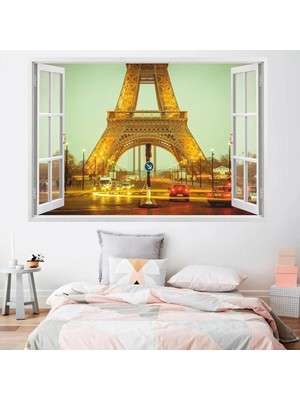 Kanvassepetinet Eiffel Kulesi 3D Pencere Full Hd Baskı Duvar Sticker