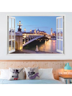 Kanvassepetinet Pencereden Şehir Manzaraları Full Hd Baskı 3D Modern Duvar Sticker