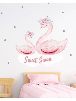 Kanvassepetinet Pembe Kuğu Duvar Sticker Seti