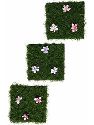 Hace Bazaar Çiçek Desenli Yapay Çim Gider Kapağı - 96X5 cm - Doğal Görünüm