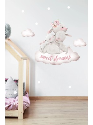 Kanvassepetinet Mutlu Tavşan Ailesi Duvar Sticker Renkli
