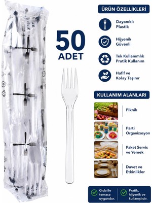 Belirtilmemiş 50 Adet Şeffaf Plastik Çatal Tek Kullanımlık Dayanıklı Çatal