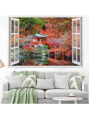 Kanvassepetinet Pencereden Şehir Manzaraları Full Hd Baskı 3D Modern Duvar Sticker