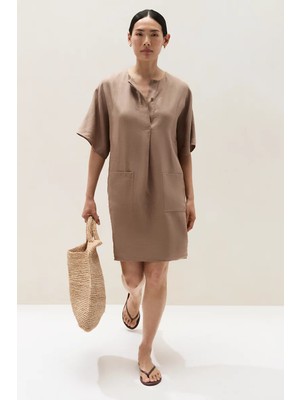 The White Company Keten Gizli Düğmeli Kadın Shift Elbise