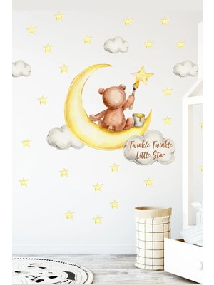 Kanvassepetinet Yıldız Ressamı Sevimli Ayıcık Çocuk Odası Duvar Sticker Seti