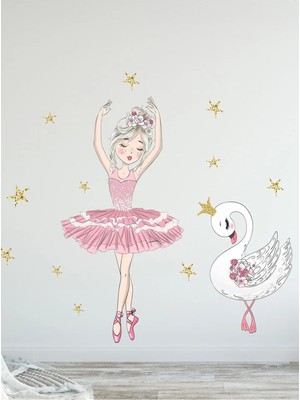 Kanvassepetinet Pembe Balerin Duvar Sticker Seti