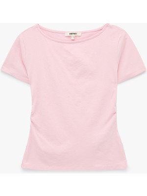 Koton Slim Fit Drape Detaylı Bisiklet Yaka Kısa Kollu Tişört