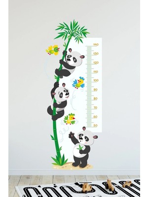 Kanvassepetinet Şaşkın Pandalar Temalı Boy Ölçer Duvar Sticker