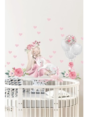 Kanvassepetinet Sm0 Soft Balonlar Peri Kızı ve Unicorn Duvar Sticker Seti