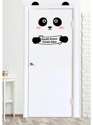 Kanvassepetinet Siyah Panda Saçaklı Kızımın Pasaklı Odası   Kapı Sticker  Sim0